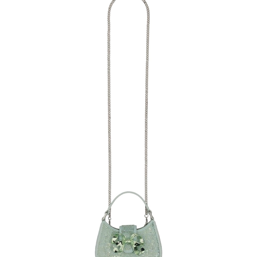 ❌SOLD❌ NWT [Self-Portrait] Crescent Bow Rhinestone Top Handle Mini Bag Green - Picture 4 of 16